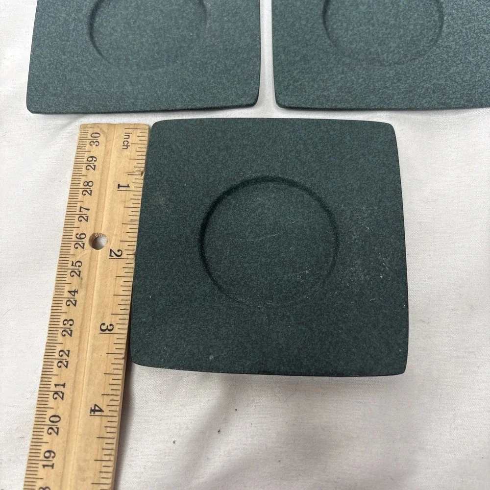 5 Vtg Wazuqu Japanese Cast Iron Tea Light Candle Holder Square Minimalist Green
